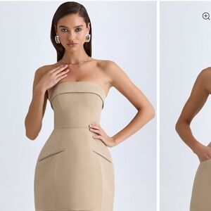 Classy Strapless Beige Dress
